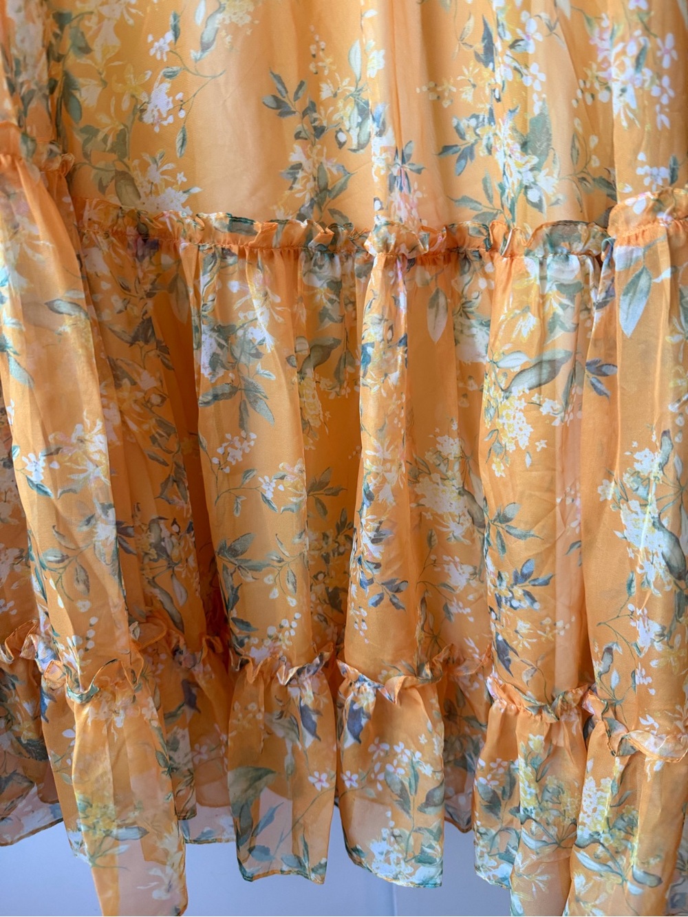 Mac Duggal Yellow Multicolor Flounce Sleeve Floral Maxi Dress 12 - Picture 5 of 9